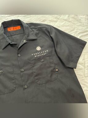 Dickies Pendleton Whiskey Logo Work Shirt Black Large Button Up Short Sleeve